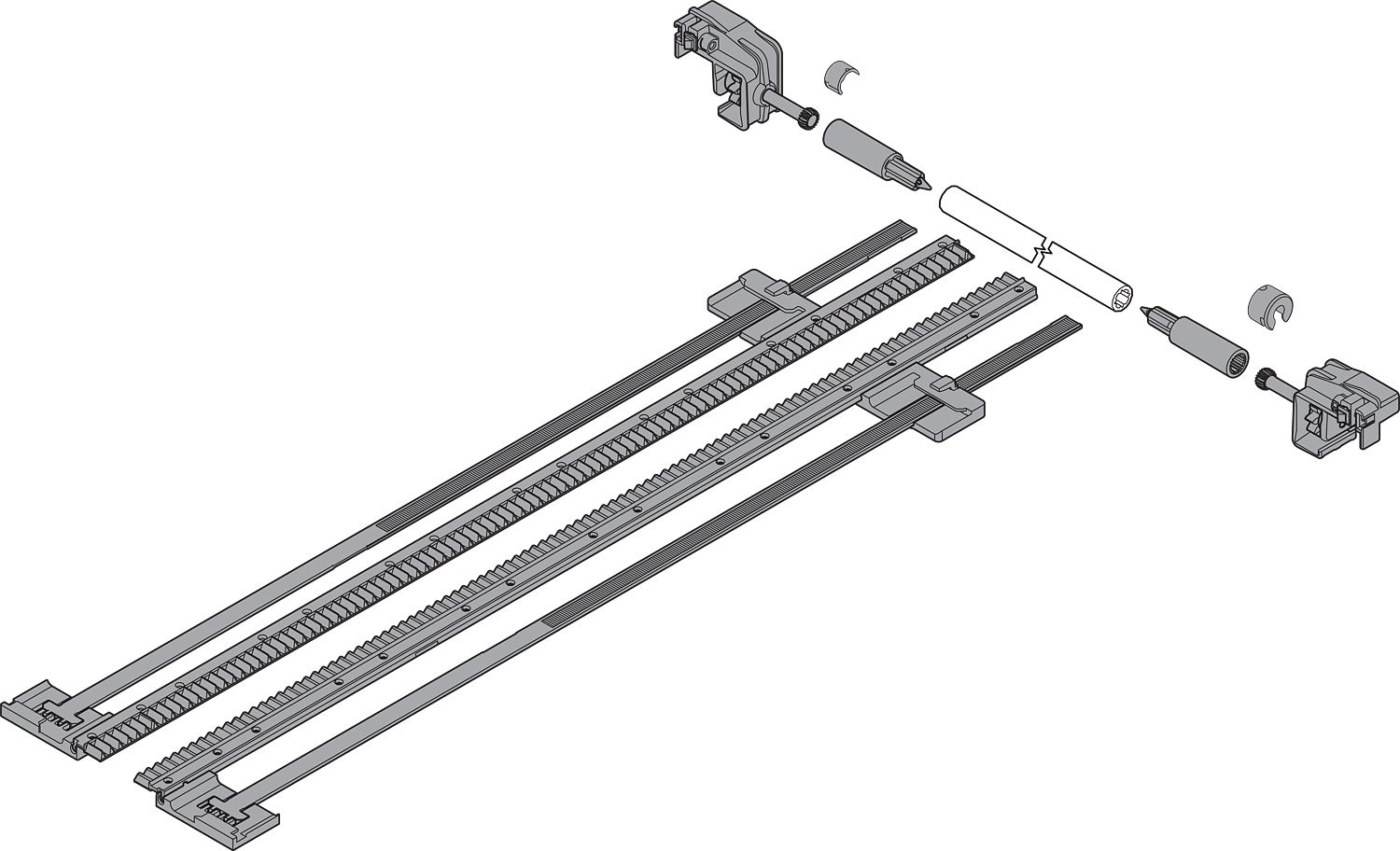 TANDEM oldalstabilizátor, NH=410 mm, KSZ =1400 mm, teljes kihúzás, méretre vágásh