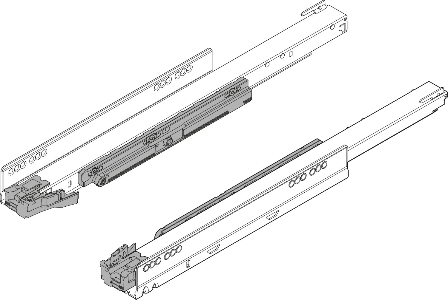 LEGRABOX korpuszsín ezzel TIP-ON, teljes  kihúzás, 40 kg, NH=600 mm, jobb+bal