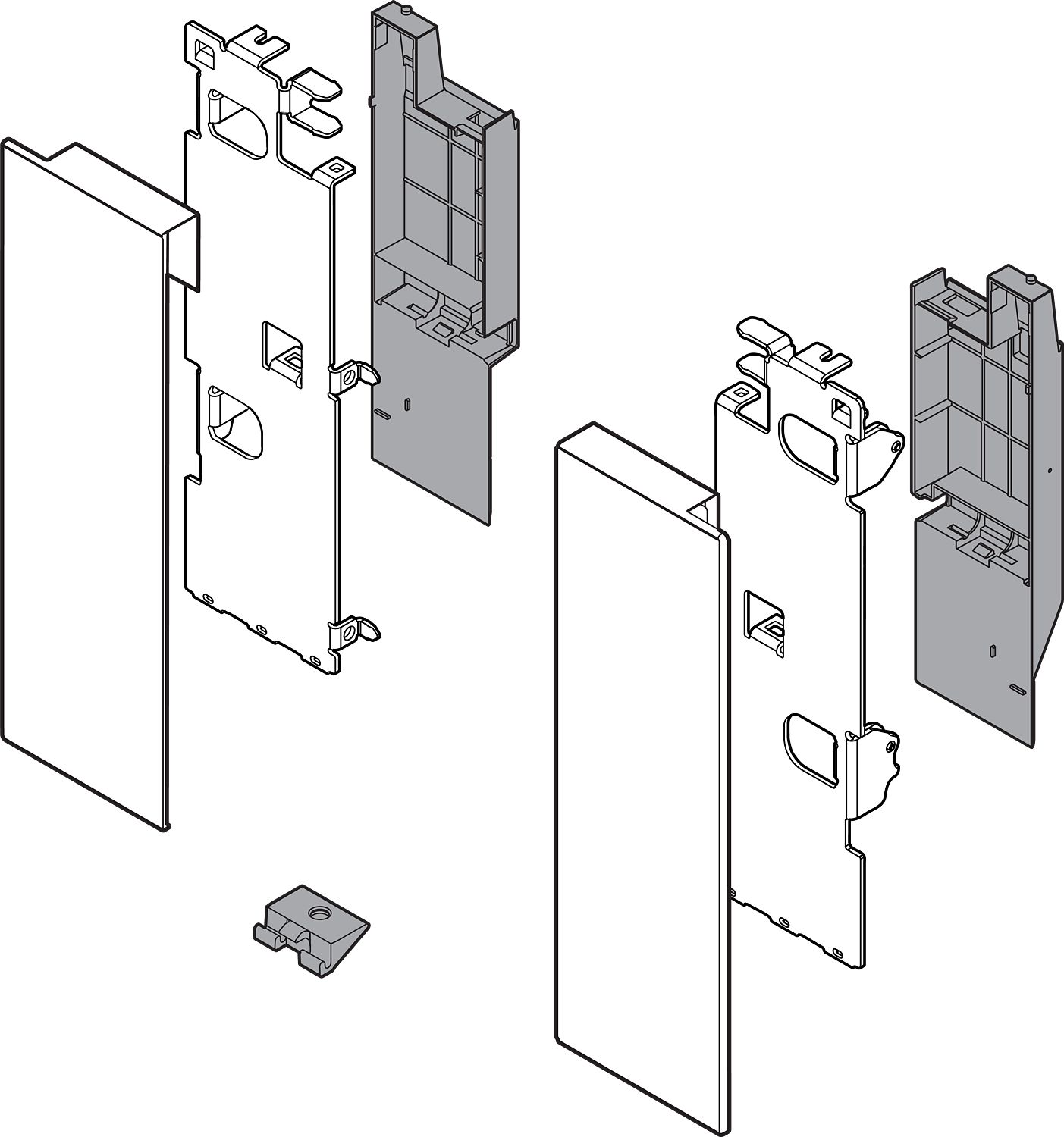 Legrabox belső előlaprögzítő Mag. korlátos belső kih. fiókhoz jobb+ba